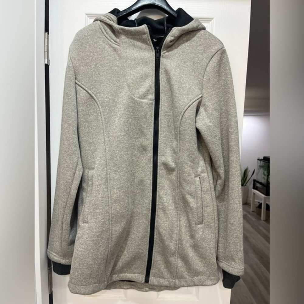 Grey Zip Up Jacket Hood Size L Faux Fur Lined Cozy Oversized Fit New with Tags